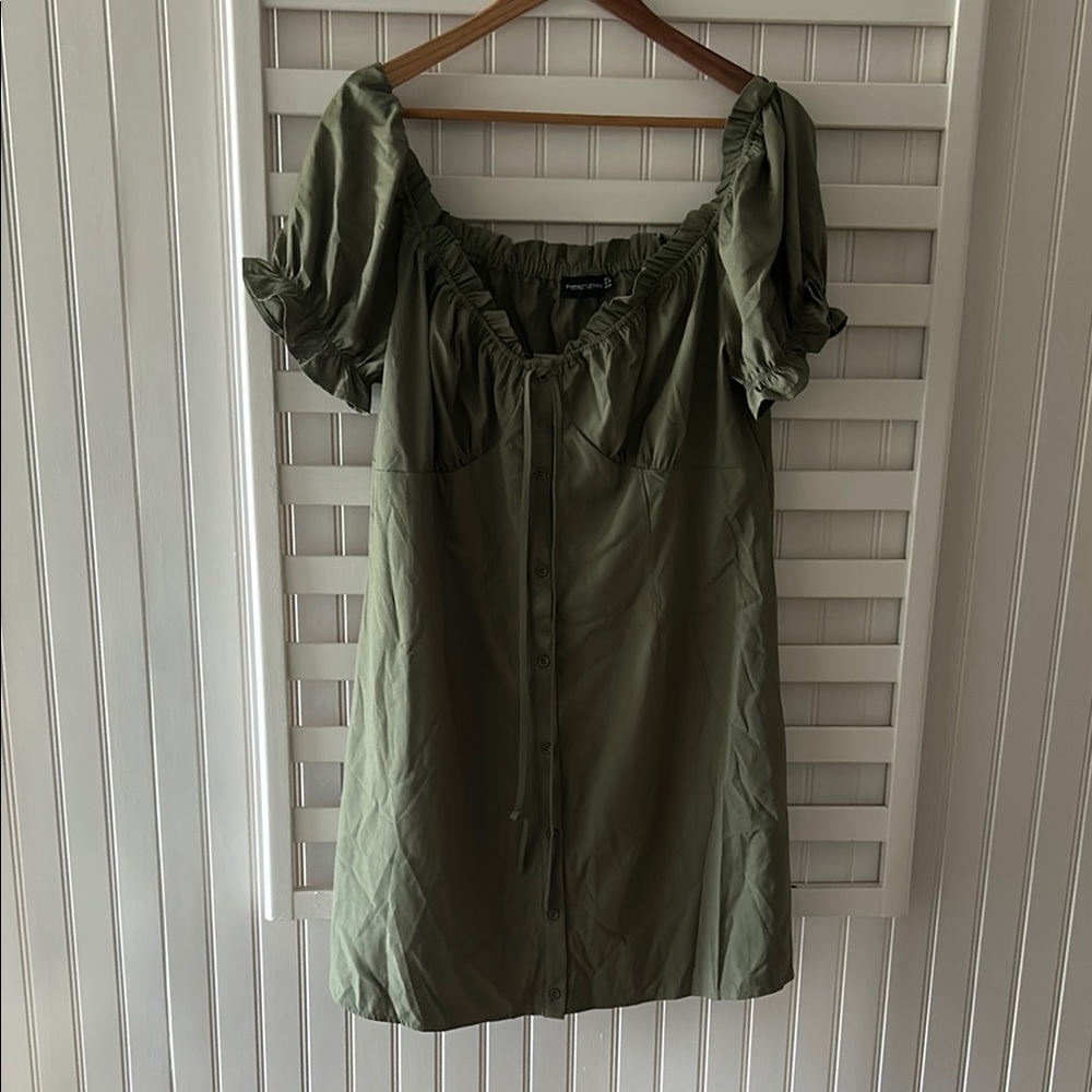 PrettyLittleThing Olive Green Ruffled Top
